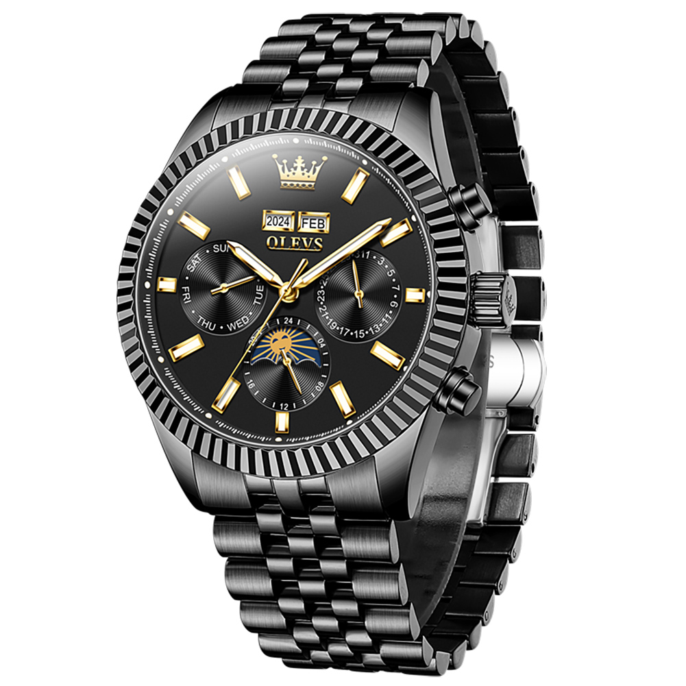 OLEVS Business Automatic Mechanical Watch - Fashion Classic Waterproof Men's Watch three eye calendar gentleman quartz watch