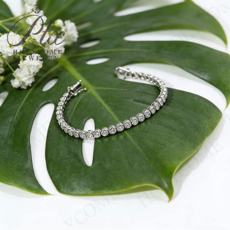 4mm Moissanite Round Bubble Diamond Tennis Bracelets for Woman Men 925 Silver Plated 18k Gold Bezel Setting Hip Hop Chain Bracelet