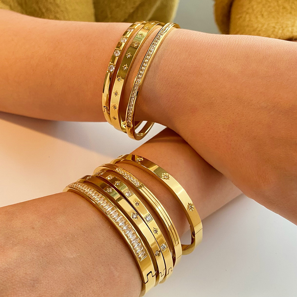 Luxury Brand Designer Jewelry European And American INS Style Fashion Steel Bracelet Hexagram Clasp Bracelet For Women 18K Gold Plated Stainless Steel