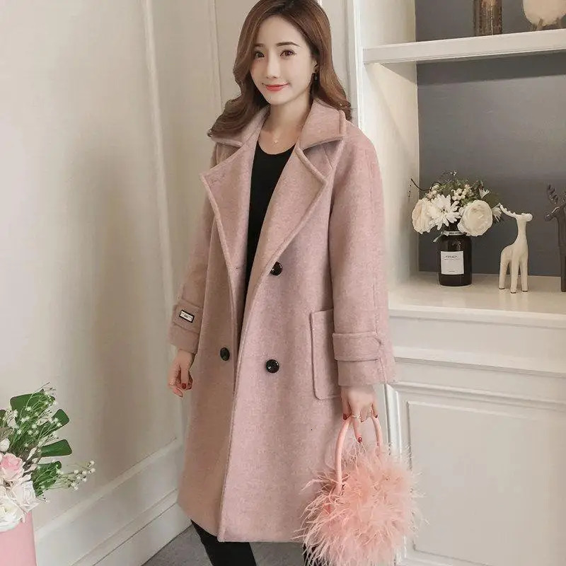 Padded Mixtures Jacket Woman Long Loose Cotton Wool Blend Coat for Women Pink Elegant Outerwears in Novelty High Quality 251216