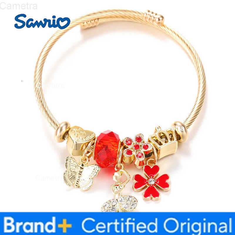 Sanrio Trendy Golden Stainless Steel Ballet Girl Heart Shape Butterfly Pendant 4 Colors Beaded Bracelet Closure Bangles Women Jewelry H251229