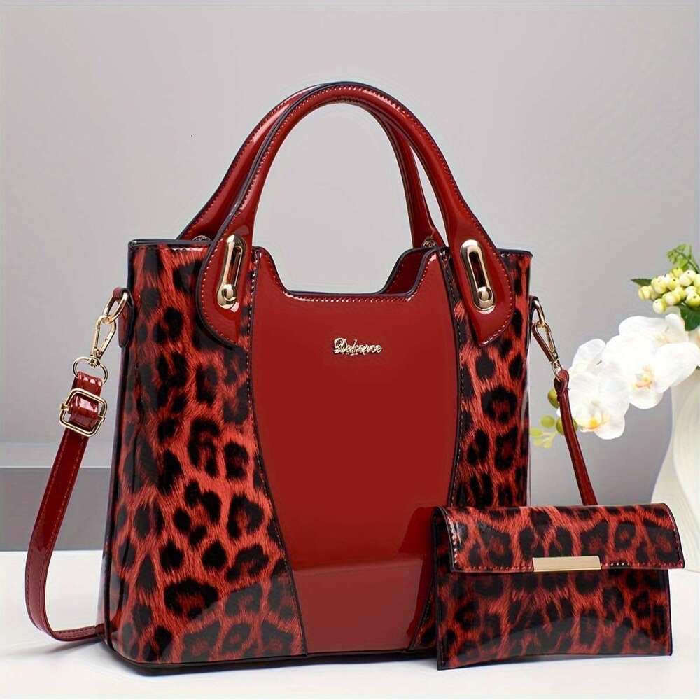JINXIANGGUO Leopard Handbag Large Capacity Leopard Print Handbag For Women Adjustable Strap Zip Closure Polyester Lining Hand Washable Stylish Black A