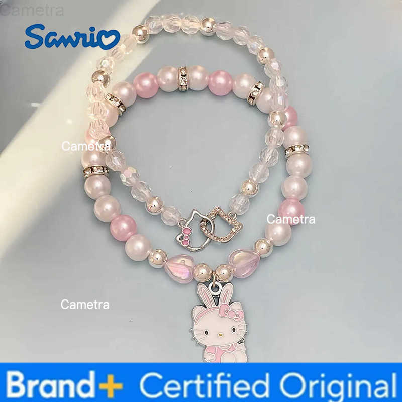 Sanrio 2Pcs Anime Bracelet Set Y2K Hello Kitty Kawaii Cartoon Crystal Beads Bangle Jewelry Gift For Girls Student Accessory H251229
