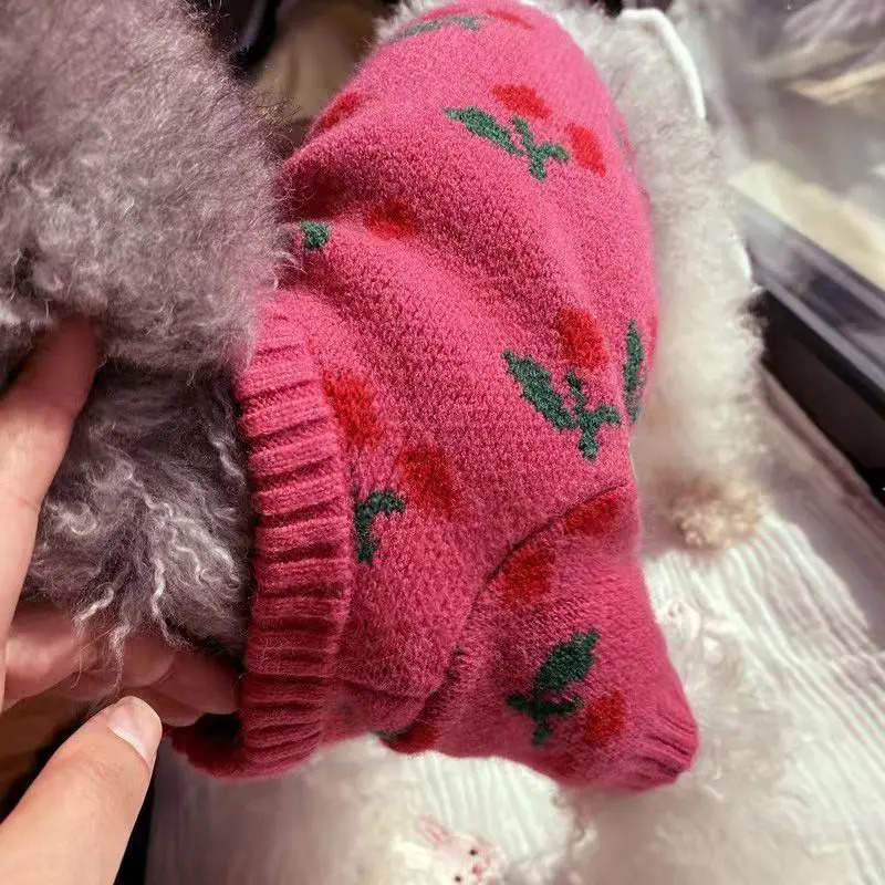 Cherry Pet Christmas Sweater Jacket Winter Warm Knit Sweater Cat Outing Costume for Small Dog Maltese Schnauzer Sweater Cat Coat 251219