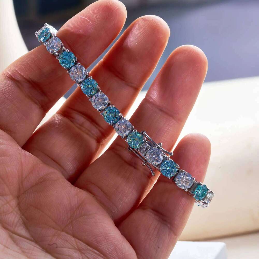 5mm Original Blue and white Moissanite Tennis Bracelets for Women Men Lab Diamond with GRA Wedding Jewelry 925 Sliver Bracelet fab