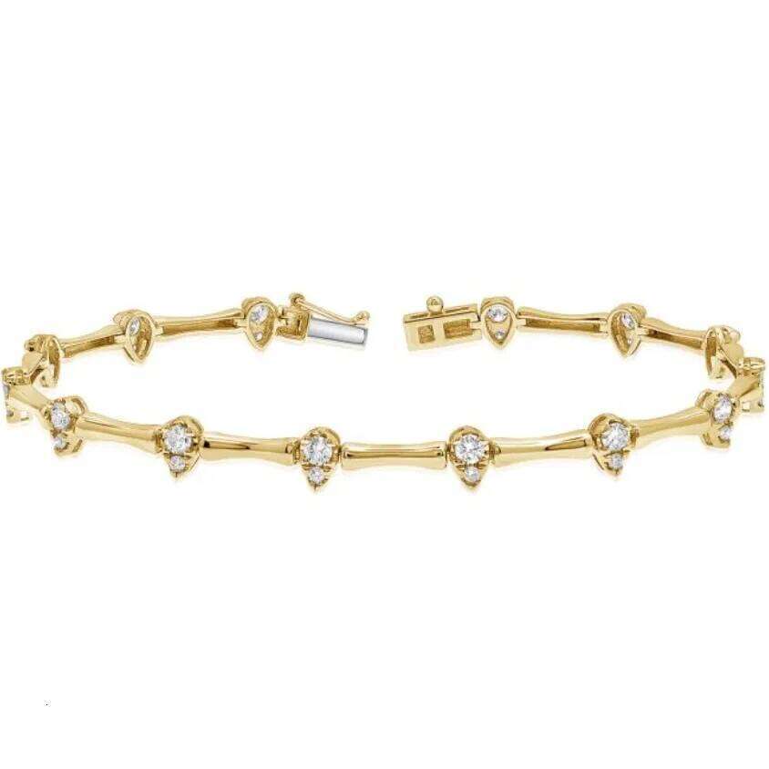 Gold Color CZ Tear Drop Charm Bamboo Bone Shaped Tennis Chain Fashion Women Bracelet 25H1229