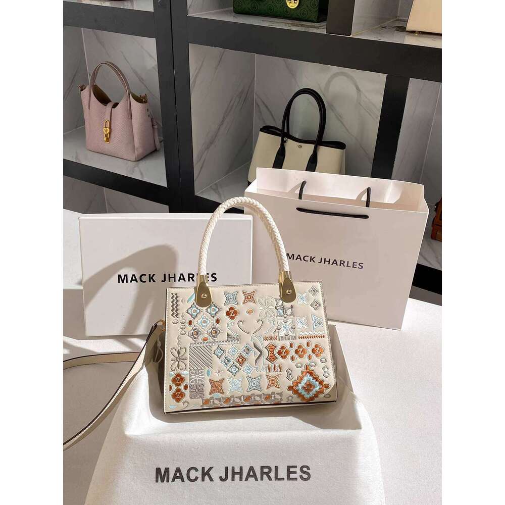 MACK JHARLES Chinese Style Geometric Embroidery Tote Bag for Women 2025 Autumn Winter New High-end Handbag
