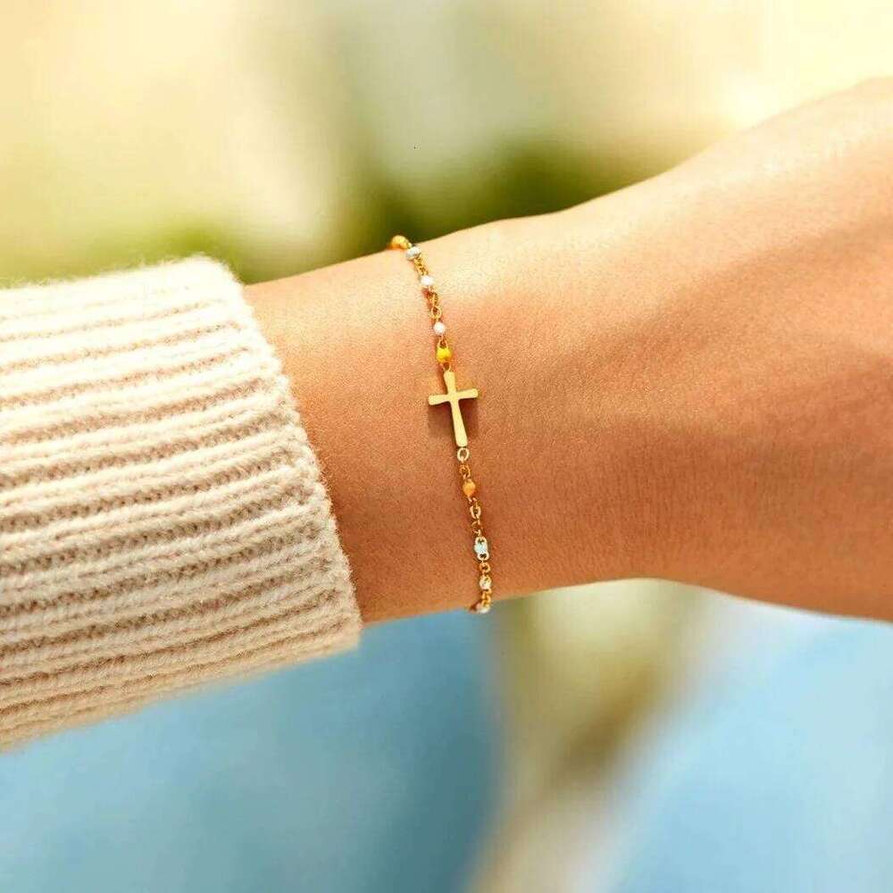 s925 sterling silver cross bracelet women simple fashion European and American style enamal chain 25H1229