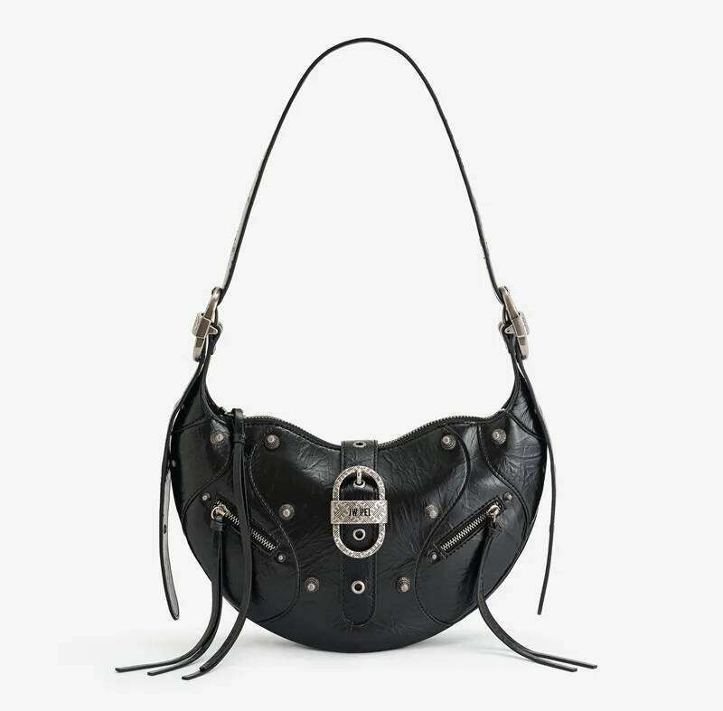 2025 New Leather Bullhorn Pudding Motorcycle One Shoulder Crossbody Underarm Bag Versatile Femme Sac