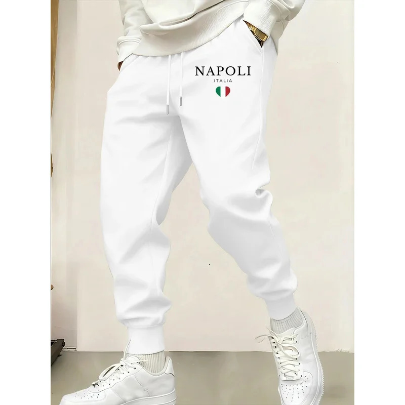 Napoli Italia Letter And Flag Print Man Sweatpant Pocket Fleece Pant Casual Warm Trouser Autumn Fashion Sports Sweatpants Pants 251223
