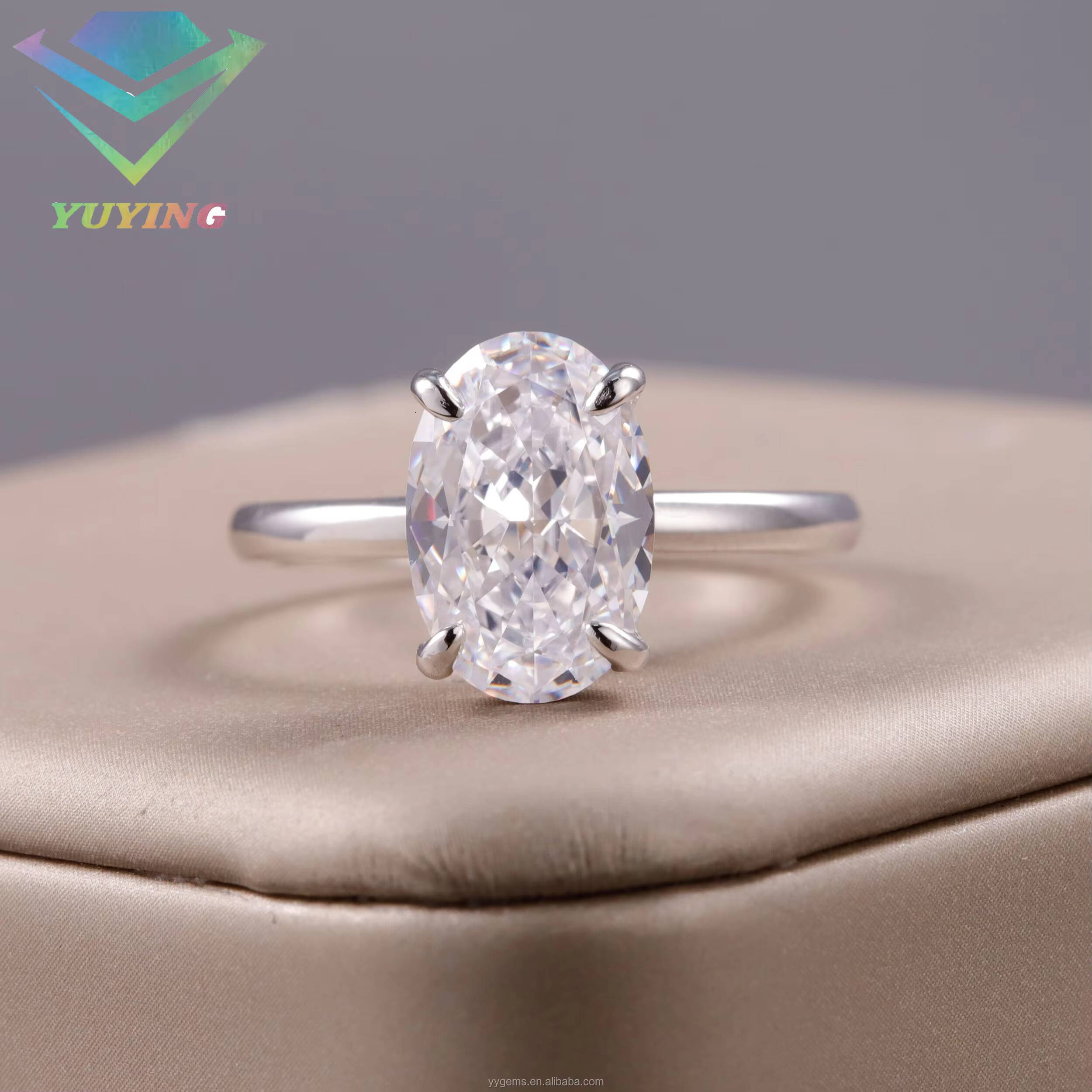 Fine Jewelry 18K White Solid Gold Oval Moissanite Diamond Prongs Solitaire Wedding Ring Women Fine Rings