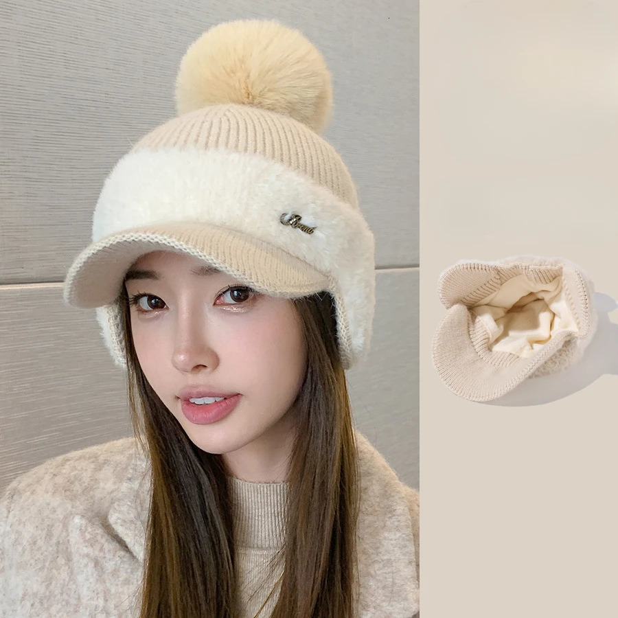 Rabbit Fur Knitted Baseball Cap Women Winter Hats Baseball Autumn Winter Ear Protection CapTo Keep Warm Baseball Hats 251225