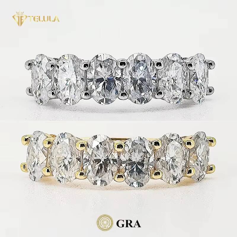 Classic Oval Cut Half Setting Eternity Ring S925 18K Gold Moissanite Rings GRA Certified VVS D Color Moissanite Ring