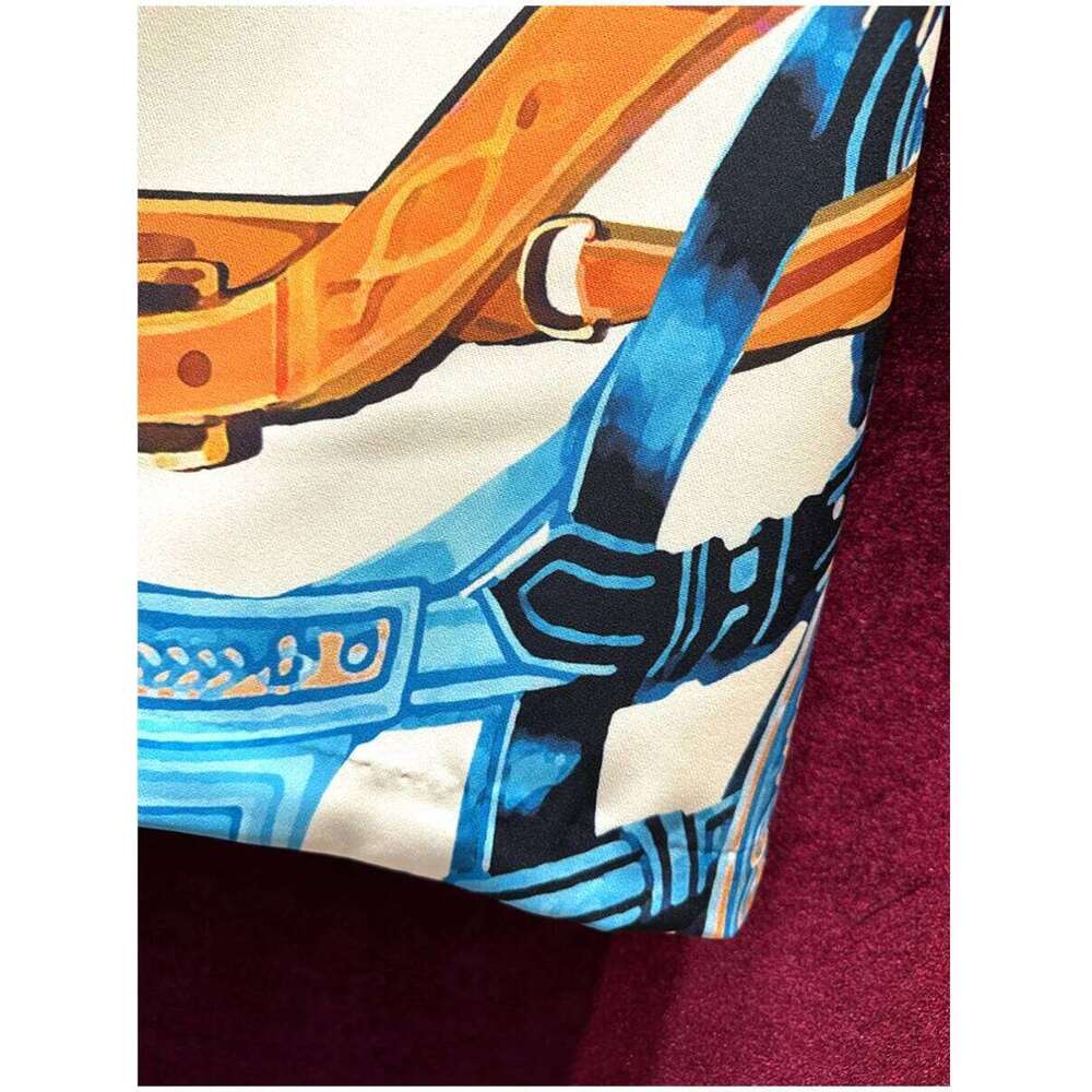 Socialite Vintage Print Short Sleeves A- Line European High-End Round Neck Loose Elegant Women's Dress Summer New