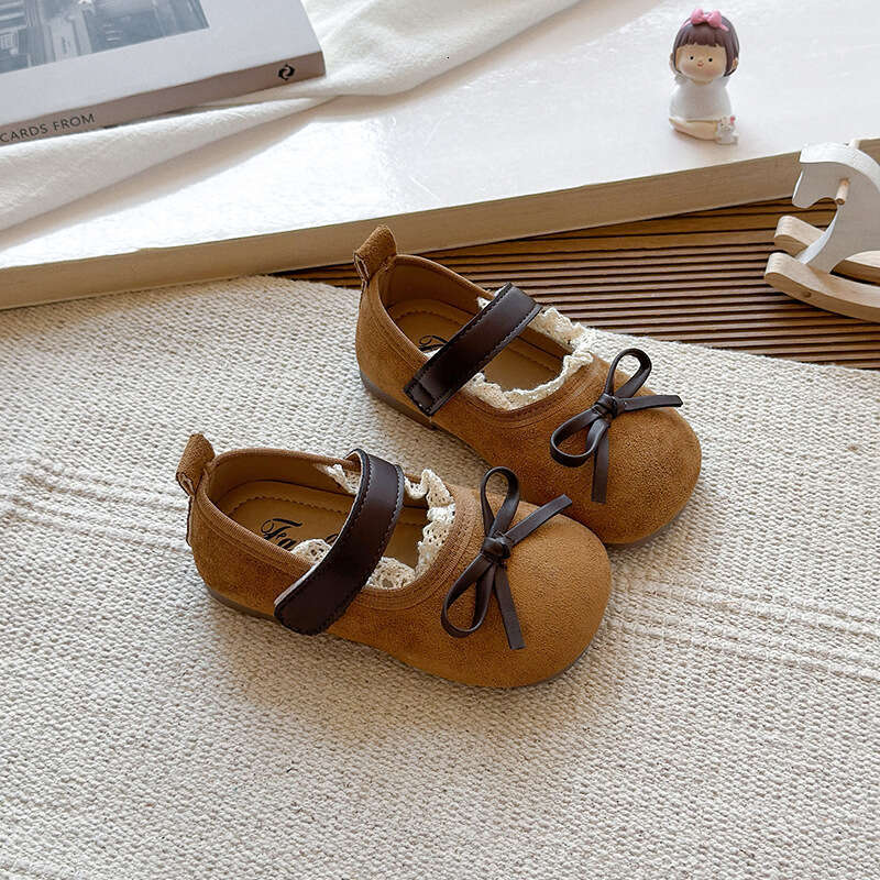 INS French Lace Edge Small Leather 2025 Autumn New Korean Style Girls' Bow Princess Soft Sole Single Shoes