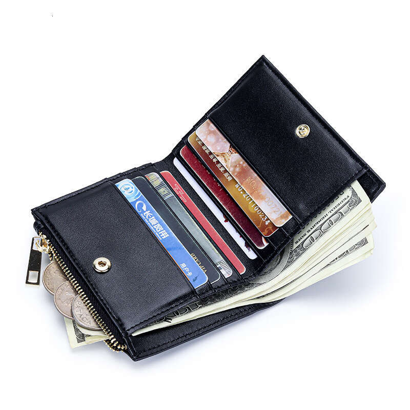 Lambskin for Women, Short 2025 New Model, Ins Style, Korean Niche Design, Woven Genuine Leather, Foldable Small Wallet