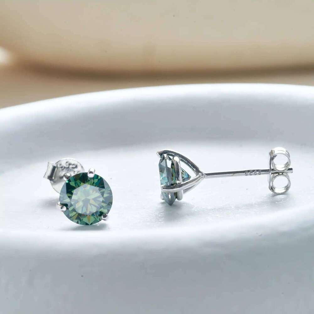 0.5-1CT moissanite stub earring 925 Sterling Silver for charm lady with darkgreen color For Women Wedding Fine Jewelry 03b