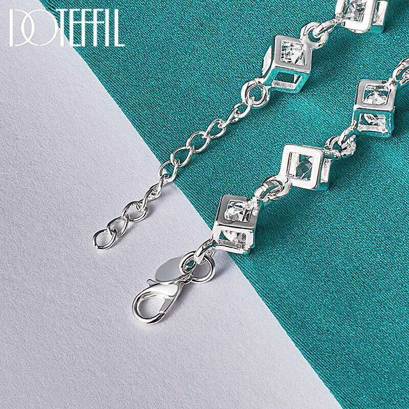 DOTEFFIL 925 Sterling Silver Square AAA Zircon Chain Bracelet For Women Wedding Engagement Party Fashion Jewelry 25H1229