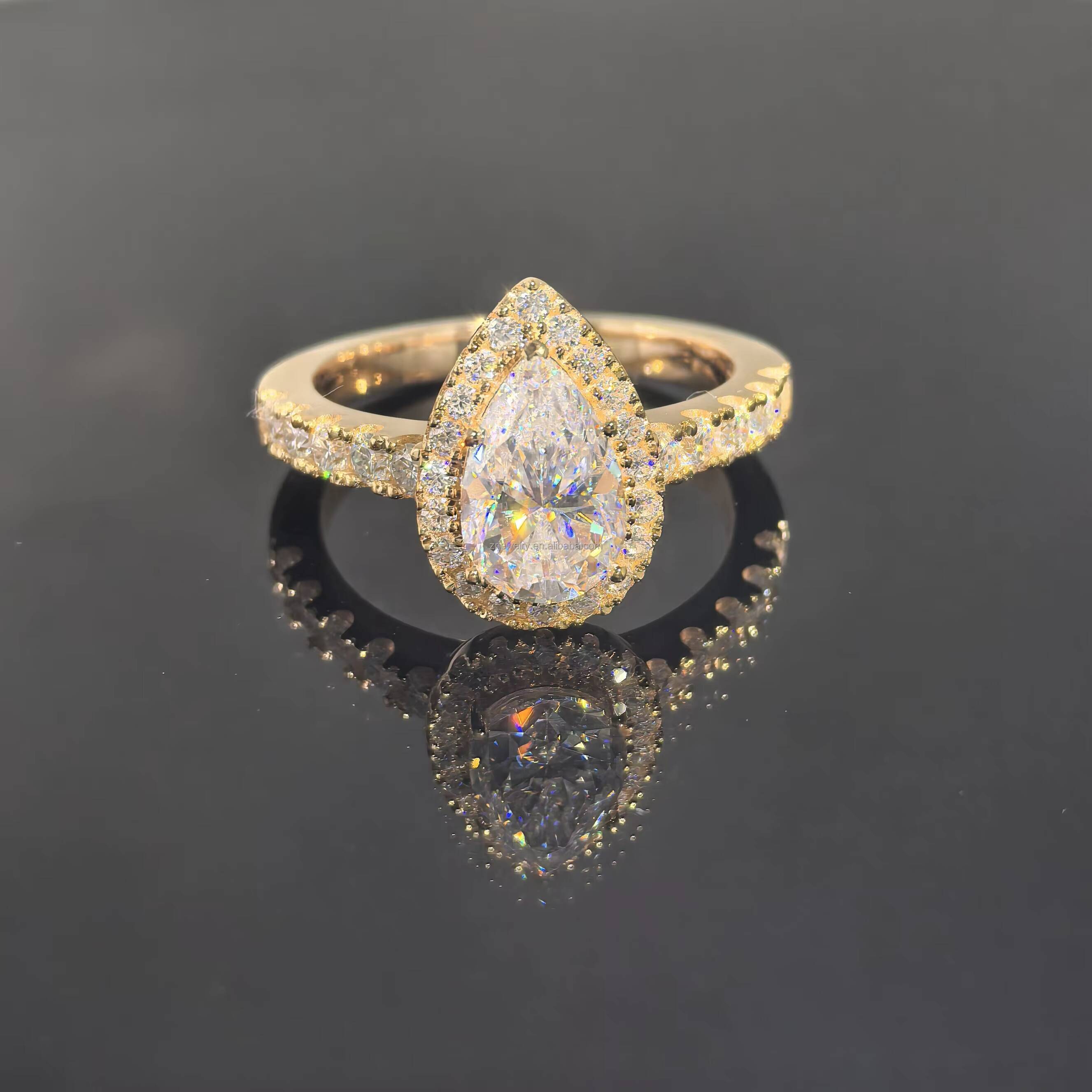 Wholesale 3ct Pear Moissanite Set Rings Design Jewelry 925 Sterling Silver Gra Certified VVS Women Wedding Moissanite Ring