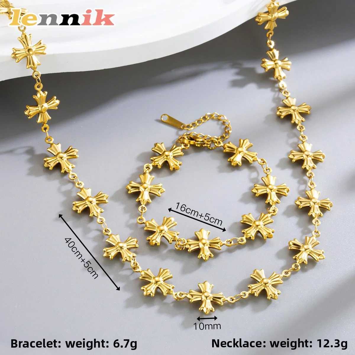 LENNIK Roman Byzantine Style Retro Gold Carved Cross Womens Bracelet Necklace High-quality Niche Personalized Chain Jewelry Y251227