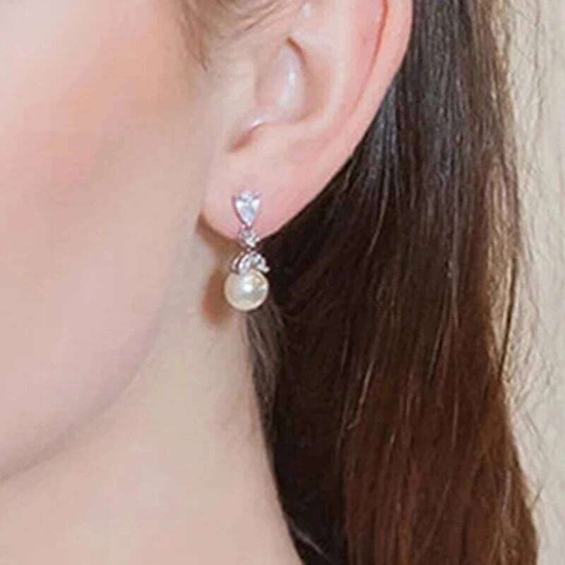 ZAKOL Elegant Imitation Pearl Water Drop Zirconia Earrings for Women Luxury Sliver Color Bridal Wedding Jewelry