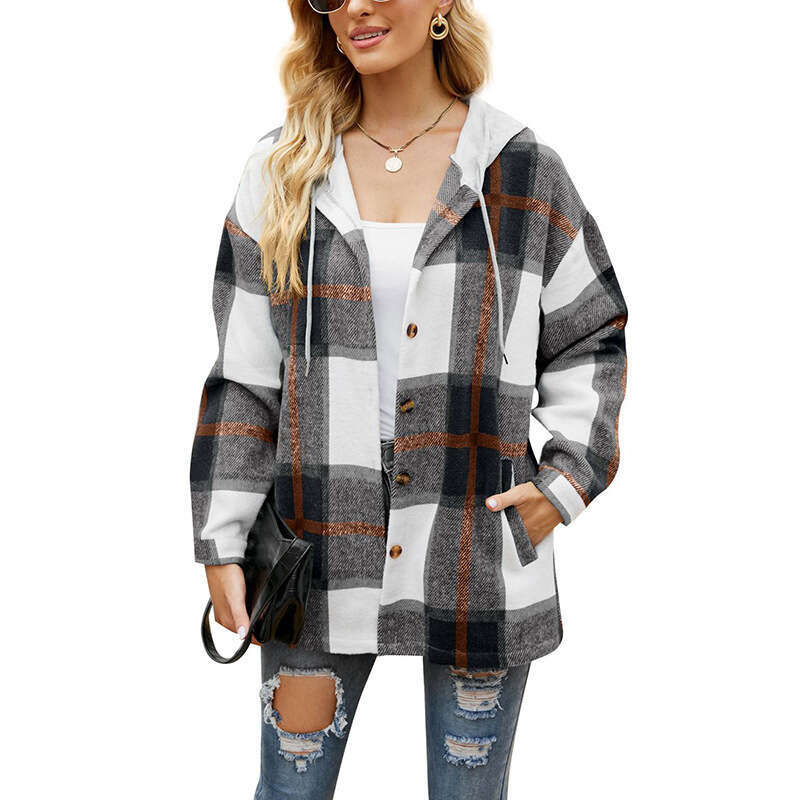 Fashion 2026 Clothing Autumn Winter New Cross-Border Women's Plaid Hooded Casual Loose Shirt Sweat-Shirt Femme Luxe