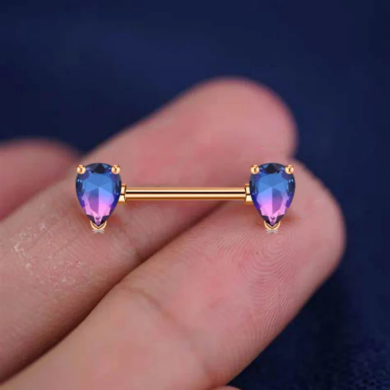 14G Nipple Piercing Bar Ring Inlaid Water Drop Cut Zircon Elegant Body Piercing Jewelry Decor 1 pair 251224