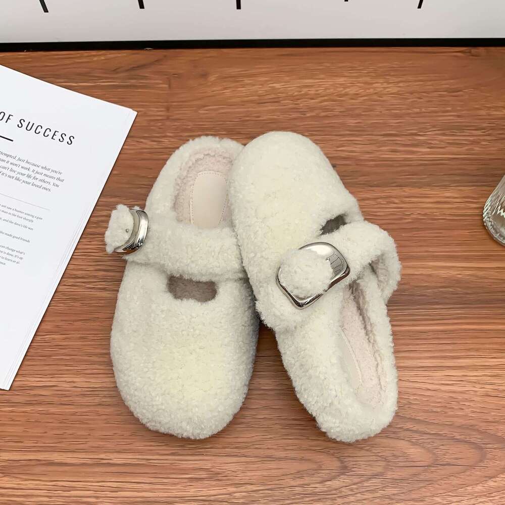 Winter New Thick-Soled Half-Cup Women's Wear, High-End Feel, Internet Celebrity Style Furry for Women, Outdoor Wear Warm Cotton Shoes