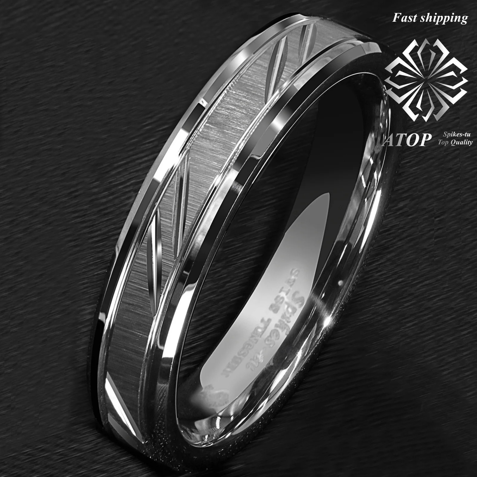 6mm Tungsten Carbide Ring Silver leaf Brushed Style Bridal ATOP Jewelry 251224