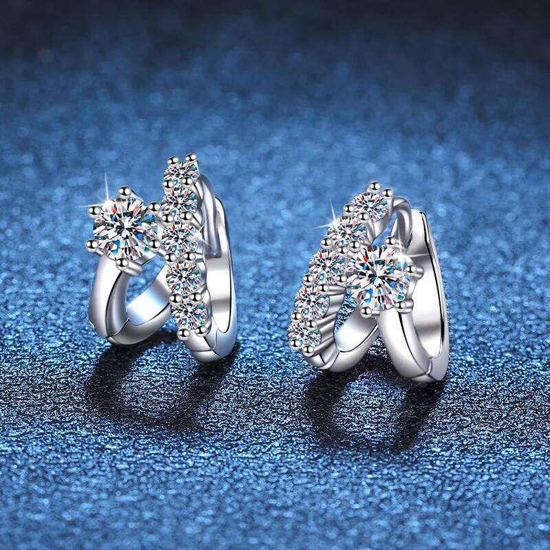 S925 Pure Silver Light Luxury French Asymmetric D Color 60 Cent Moissanite Diamond Earrings 0ef