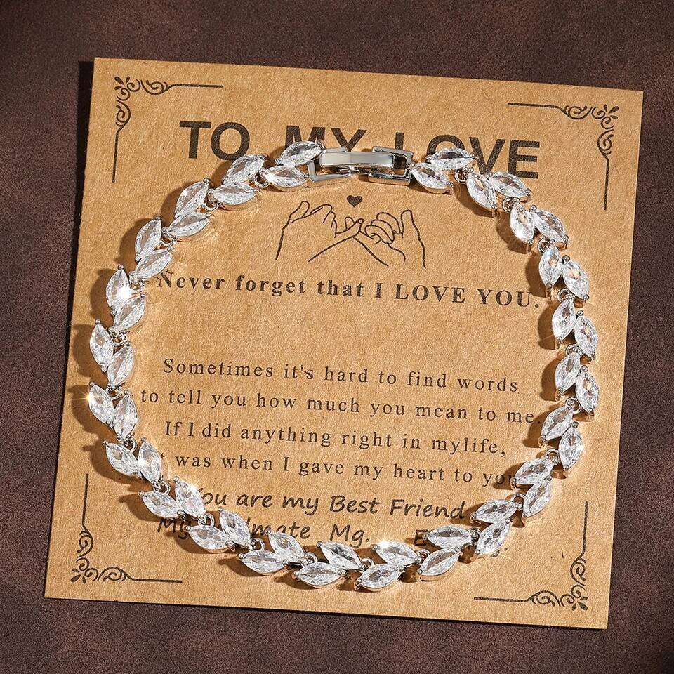 ZAKOL Shiny AAA Zircon Bracelet with Blessing Card Gorgeous Birthday Valentines Day Anniversary Jewelry Gifts For Women