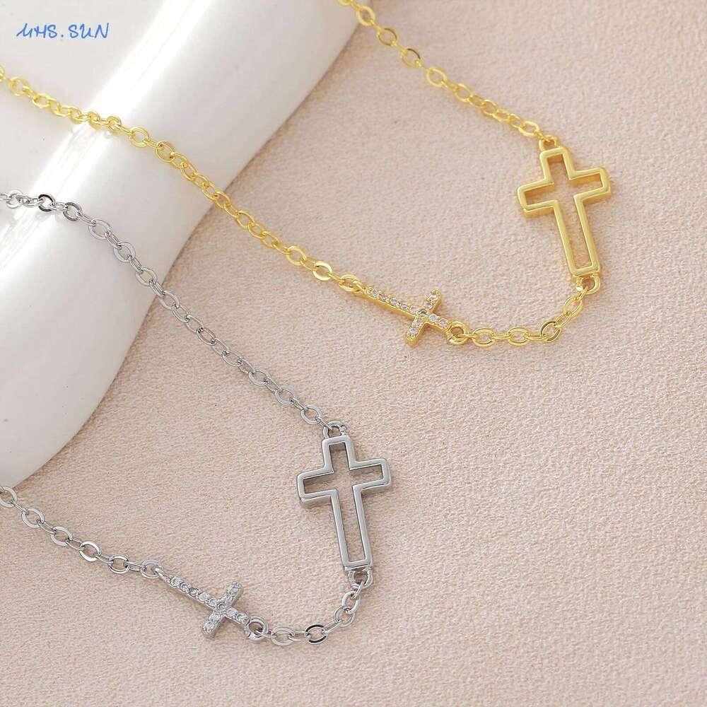 MHS.SUN 22K Gold Plated Cubic Zirconia Hollow Cross Chain Bracelets For Women Men Fashion Party Jewelry Gift New Designs 25H1229