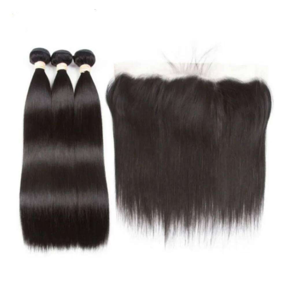 Straight 3 With 13X4 4X4 HD Transparent Lace Closure Frontal Virgin Human Bundles Hair Extension VMS