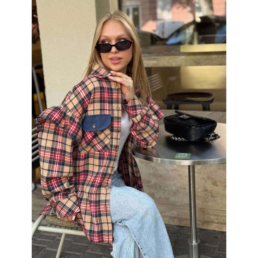 Fashion 2026 Retro Shirt Jacket For Spring And Autumn New Loose Versatile Outerwear Long Sleeve Plaid Women Sweat-Shirt Femme Luxe