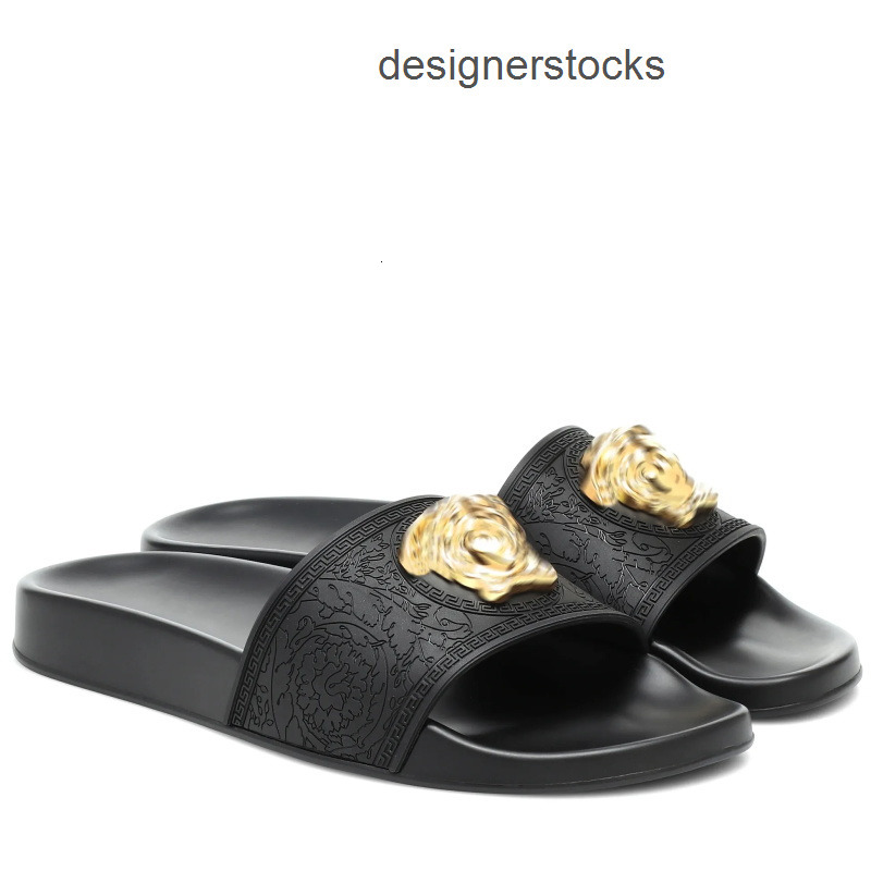 Designer Slide Sandals Womens - Stylish Rubber Sandals Lightweight Summer Beach Shoes Black Mule Sandals Comfortable Flat Loafers Versace versace2 1RRG