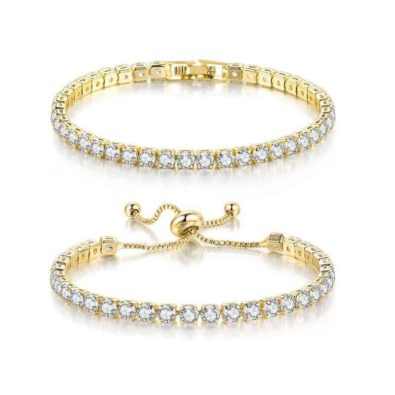 ZAKOL 2 Pcs Set 4 MM Round Zircon Tennis Bracelet for Women Shiny Geometric Pink AAA Cubic Zirconia Fashion Jewelry Gifts