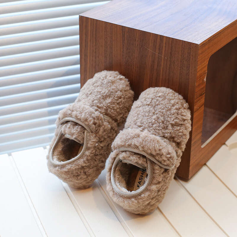 INS Girls' Fleece-Lined Plush 2025 Winter New Korean Style Boys' Warm Cotton Shoes Internet Celebrity Cute Loafers
