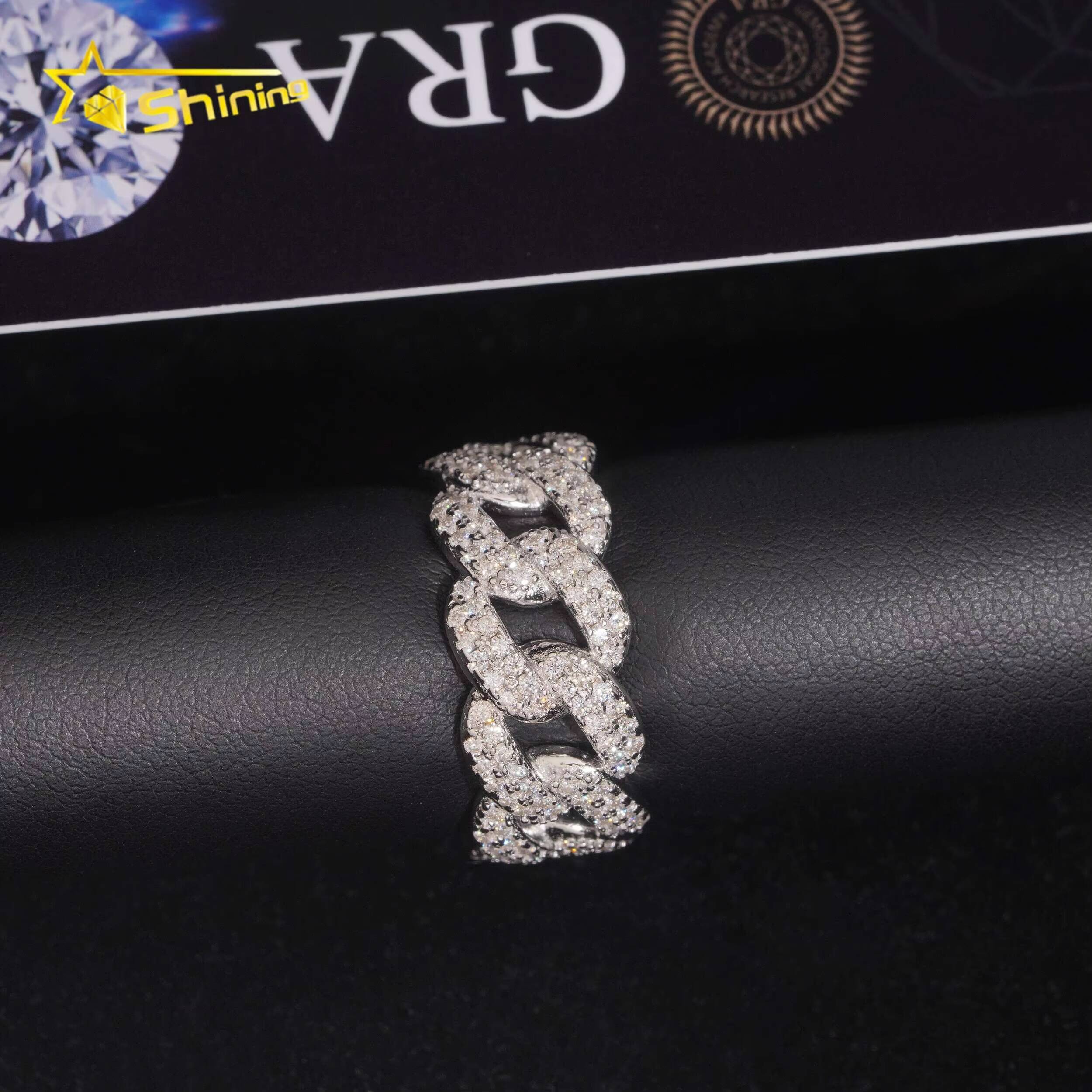 New Iced Out 925 Silver VVS Moissanite Cuban Link Ring Hip Hop Jewelry Custom Moissanite Engagement Ring for Men