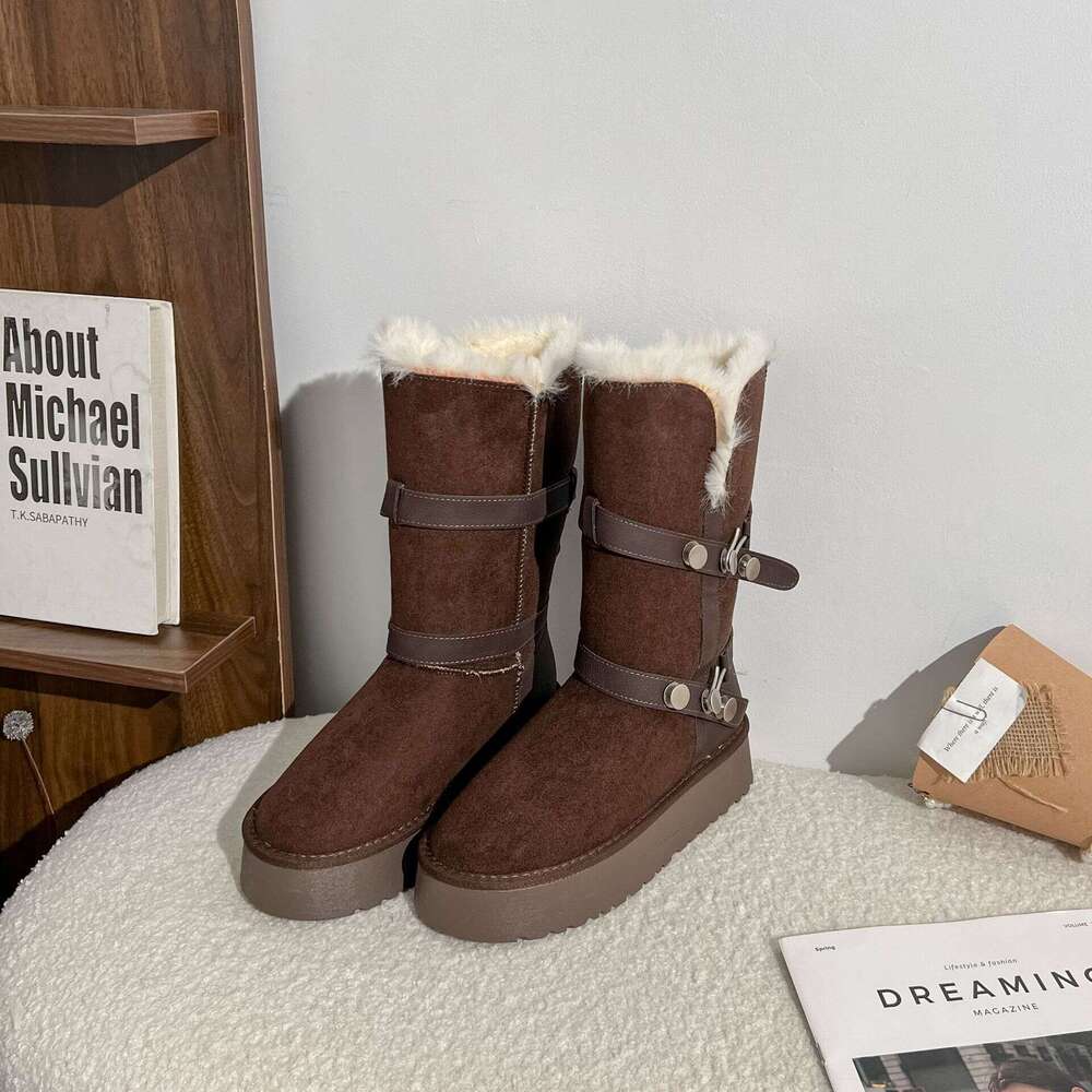 Women's Snow Boots with Fleece Lining, Thickened Winter Warm 2025 New Fashion Thick Sole Mid-Calf Boots, Comfortable for Outdoor Wear