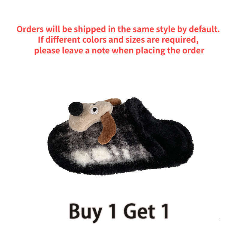 2026 Winter New Brown Cute Cartoon Dog Furry Slippers Women Warm Non-Slip Home Cotton Slippers Suitable for Outdoor Wear
