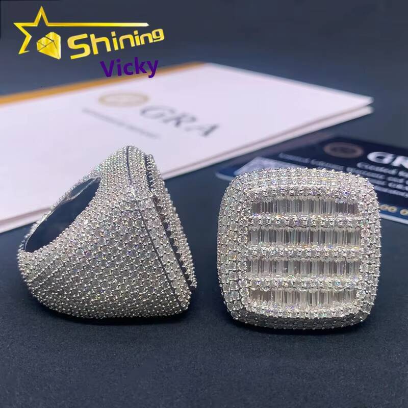 Fine Jewelry Luxury Men Hip Hop Ring Custom 925 Sterling Silver Iced Out Baguette Moissanite Diamond Ring
