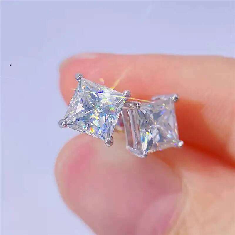 1 pairs Princess Cut Moissanite Stud Earrings For Women Men's Ear Studs Unisex D color VVS 1CT 2CT S925 Sterling Silver Jewelry a10