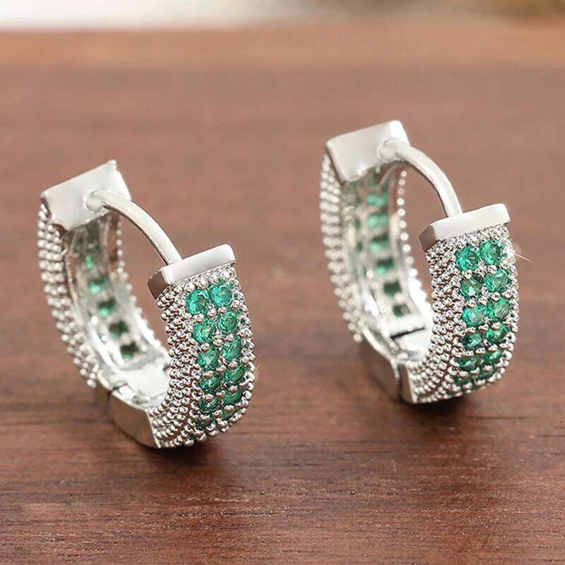 Trendy Black Copper Zirconia Round Earrings For Women Girls Lover Green Metal Crystal Earring Party Birthday Daily Jewelry