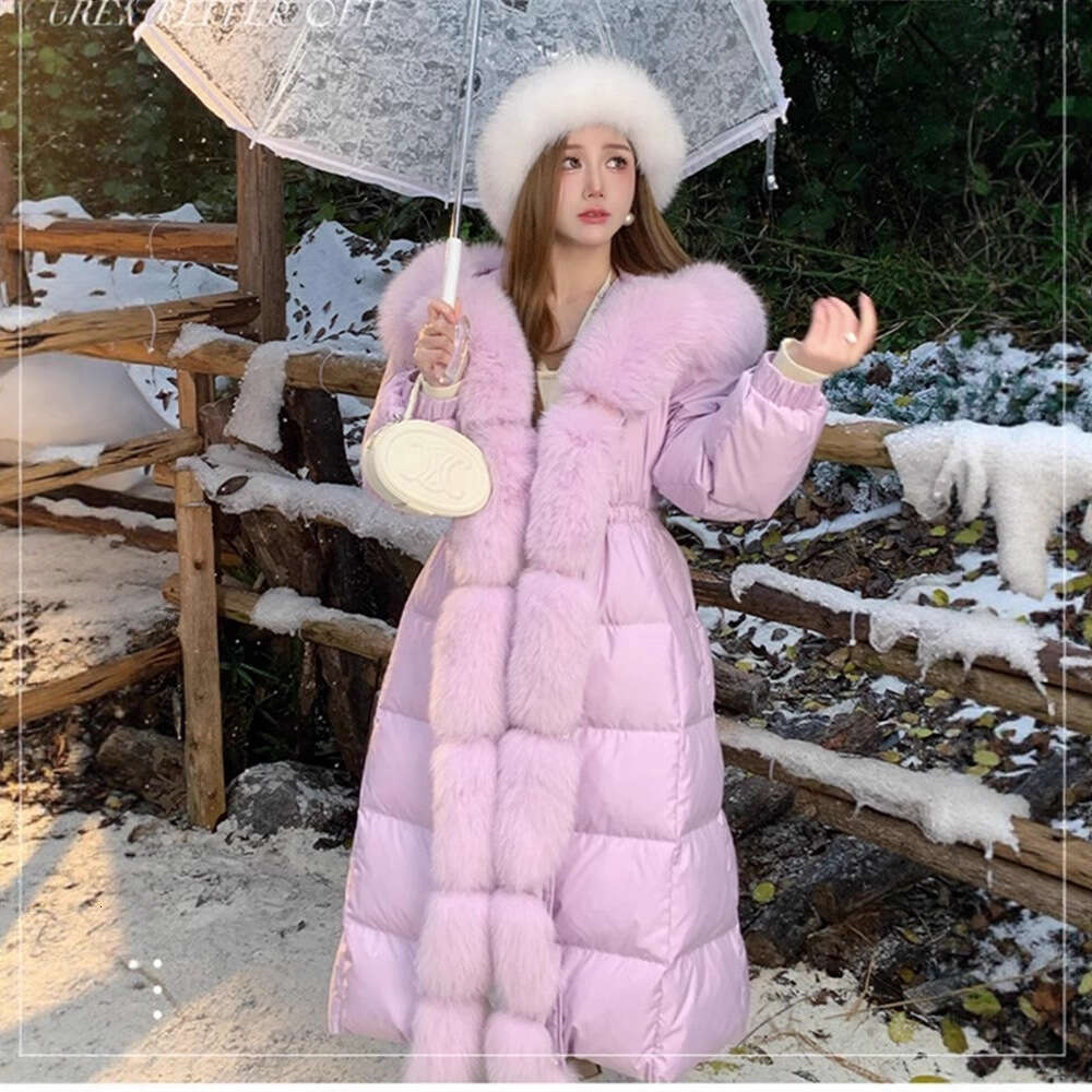 2025 New Style Fox Fur Collar Light Luxury Coat For Women, Long Over-The-Knee Thickened Fashion Trend White Goose Down Jacket Xing Zhiguang