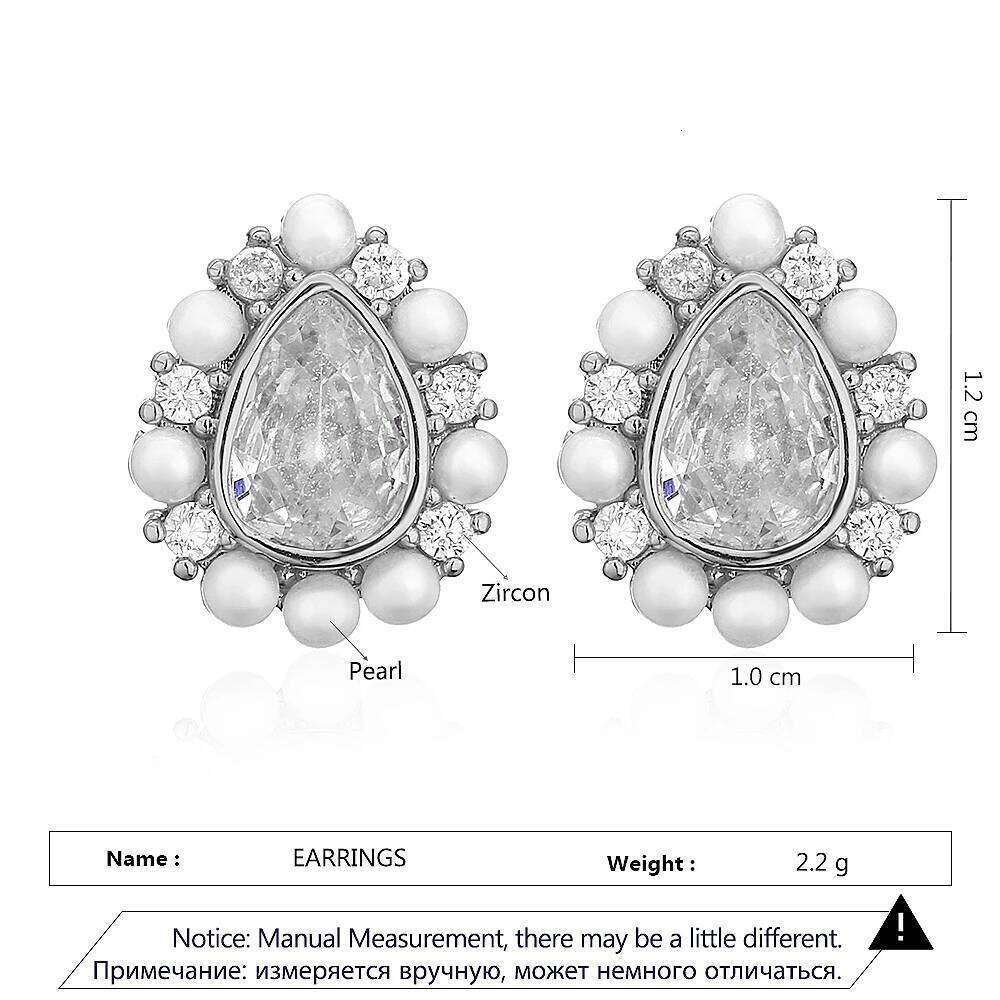 Korean Round Imitation Pearl Stud Earrings for Women Cute Water Drop Zircon Wedding Earring Party Jewelry 2023 New