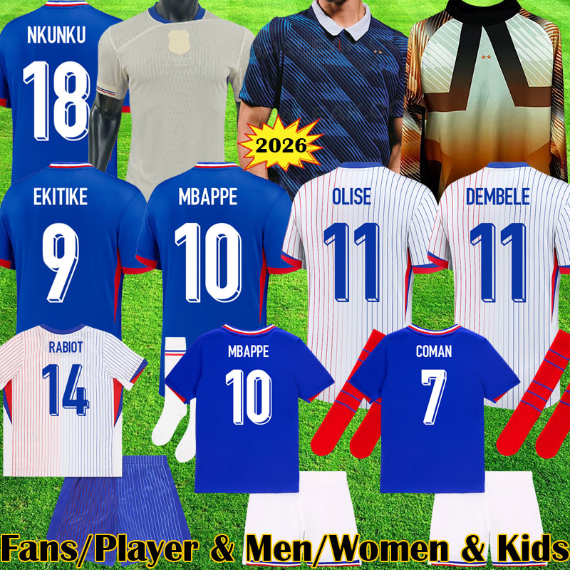 3XL 4XL Maillots de football 2026 Soccer Jerseys French MBAPPE Fran ce Football shirts EKITIKE CAMAVINGA maillot DEMBELE kit shirt hommes enfants MEN kids uniform