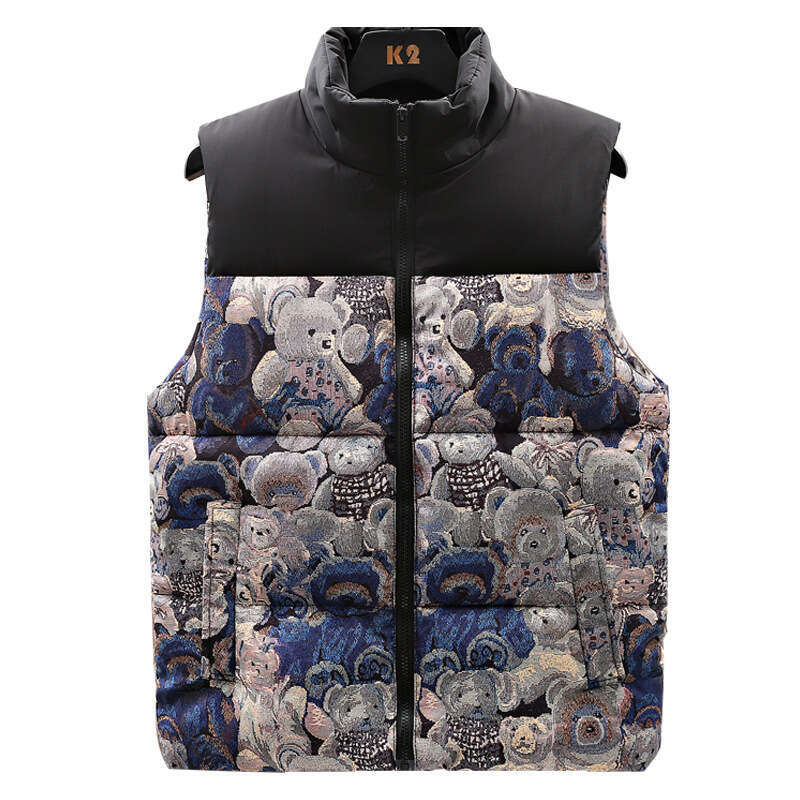 Men's Outdoor Puffer Cotton Vest Fashionable Color Block Stand Collar Outerwear Trendy Winter Jacket for Daily Wear