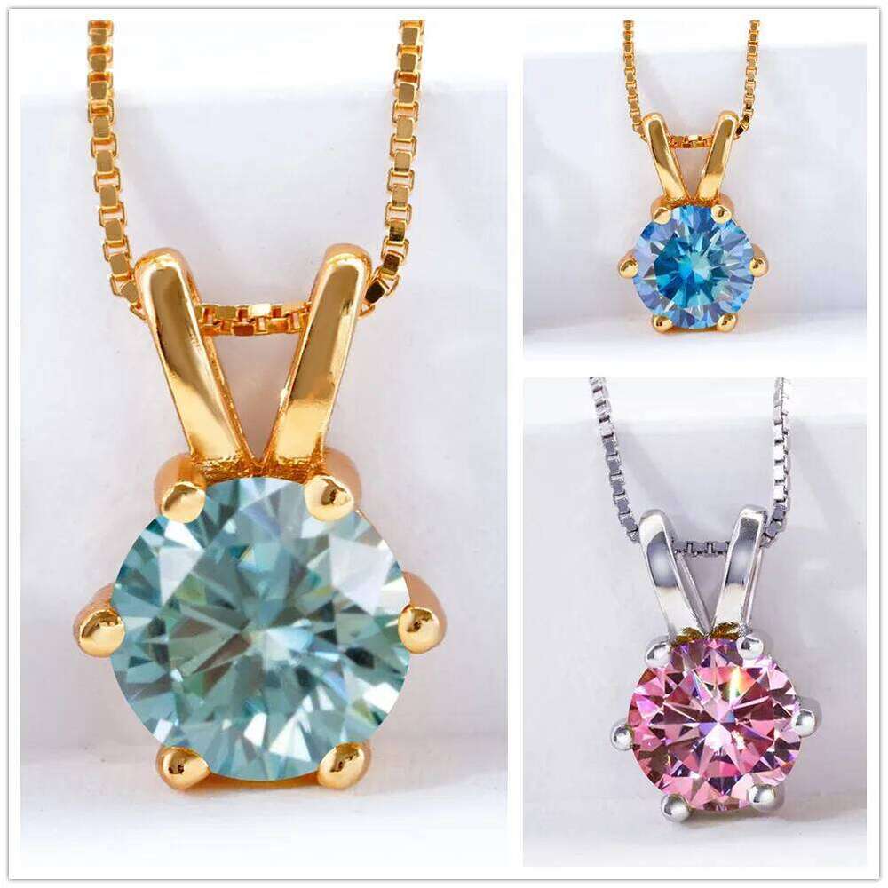 Classic 1 Ct Real Moissanite Pendant Gold Necklace For Women Top Quality 100% 925 Sterling Silver Wedding Party Fine Jewelry 10e