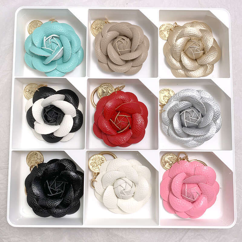 Fashionable Leather Camellia Backpack Pendant Keychain for Women Luxury Designer style