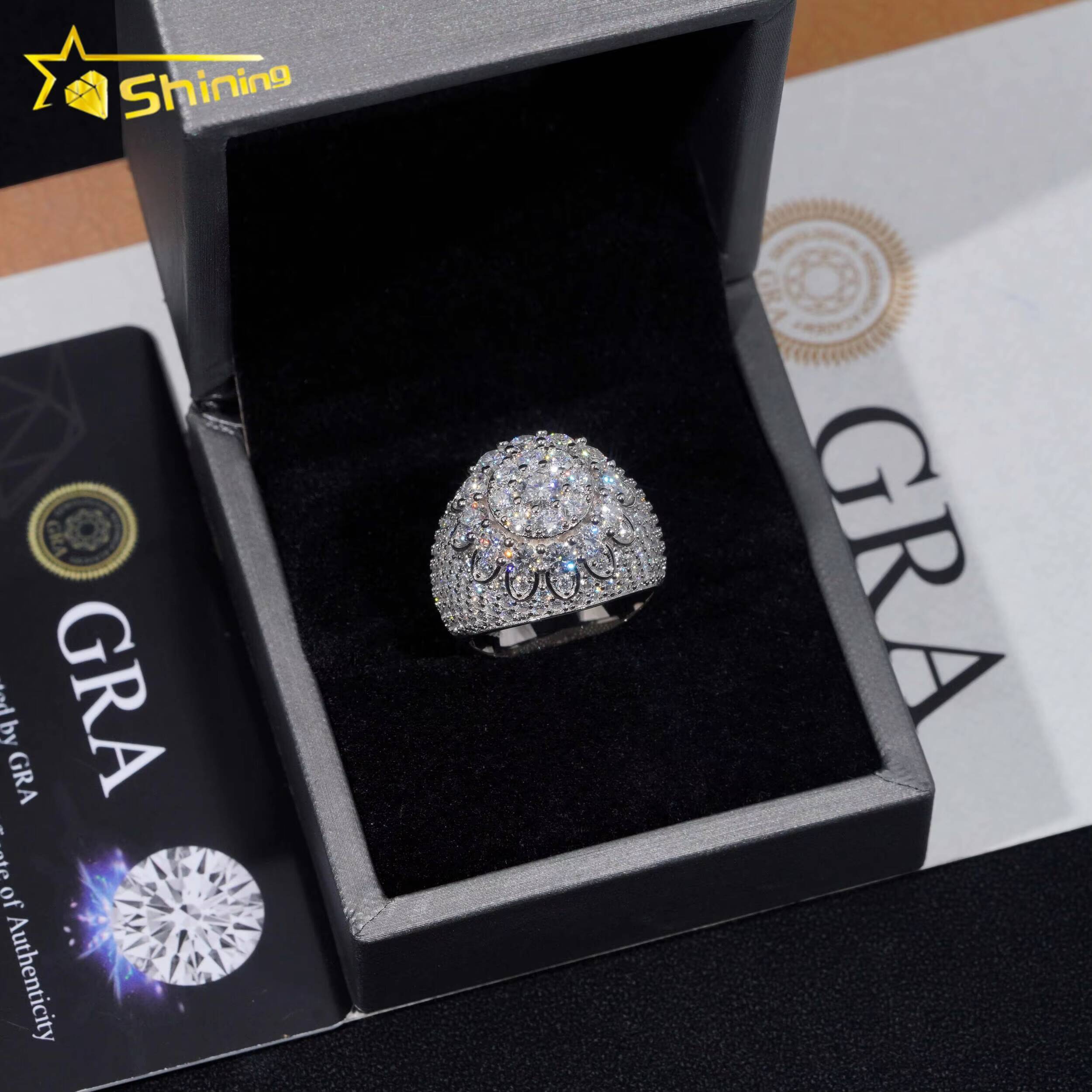 GRA Certificate 925 Sterling Silver Gold Plated Hip Hop Jewelry Sparkle Iced Out Moissanite Men Ring